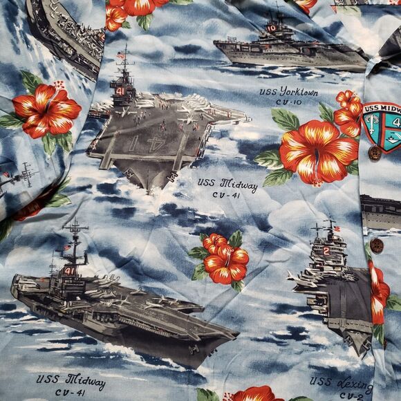 Vintage Kalaheo USS Midway Sz 2XL USA Made Floral Hawaiian Mens Button Up Shirt - Picture 3 of 6